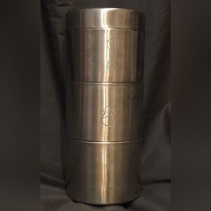 Vtg. 4pc Stainless Steel Dog Treat Canister 9x4"